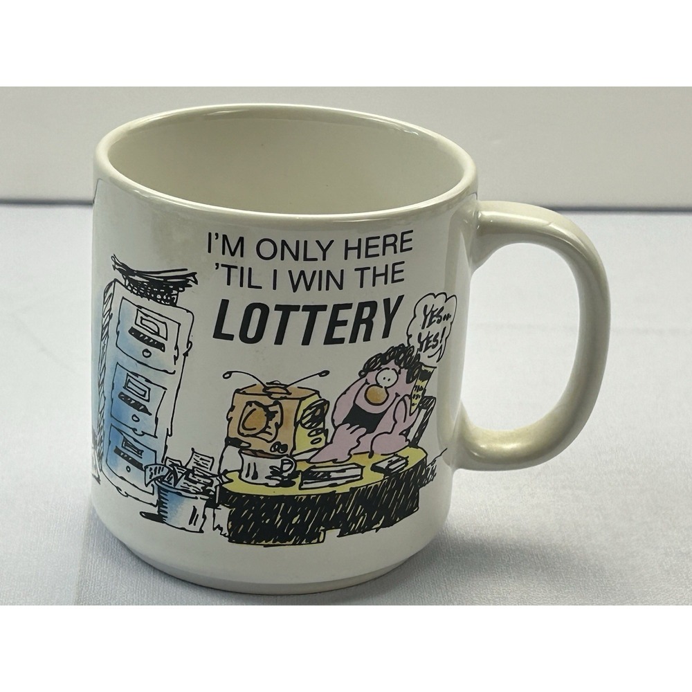 Vintage Funny Lottery Mug Russ Berrie Office Humor Coffee Cup Coworker Gift